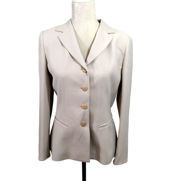 Petite Sophisticate Blazer Four Button Cream Beige Lined - Picture 1 of 6